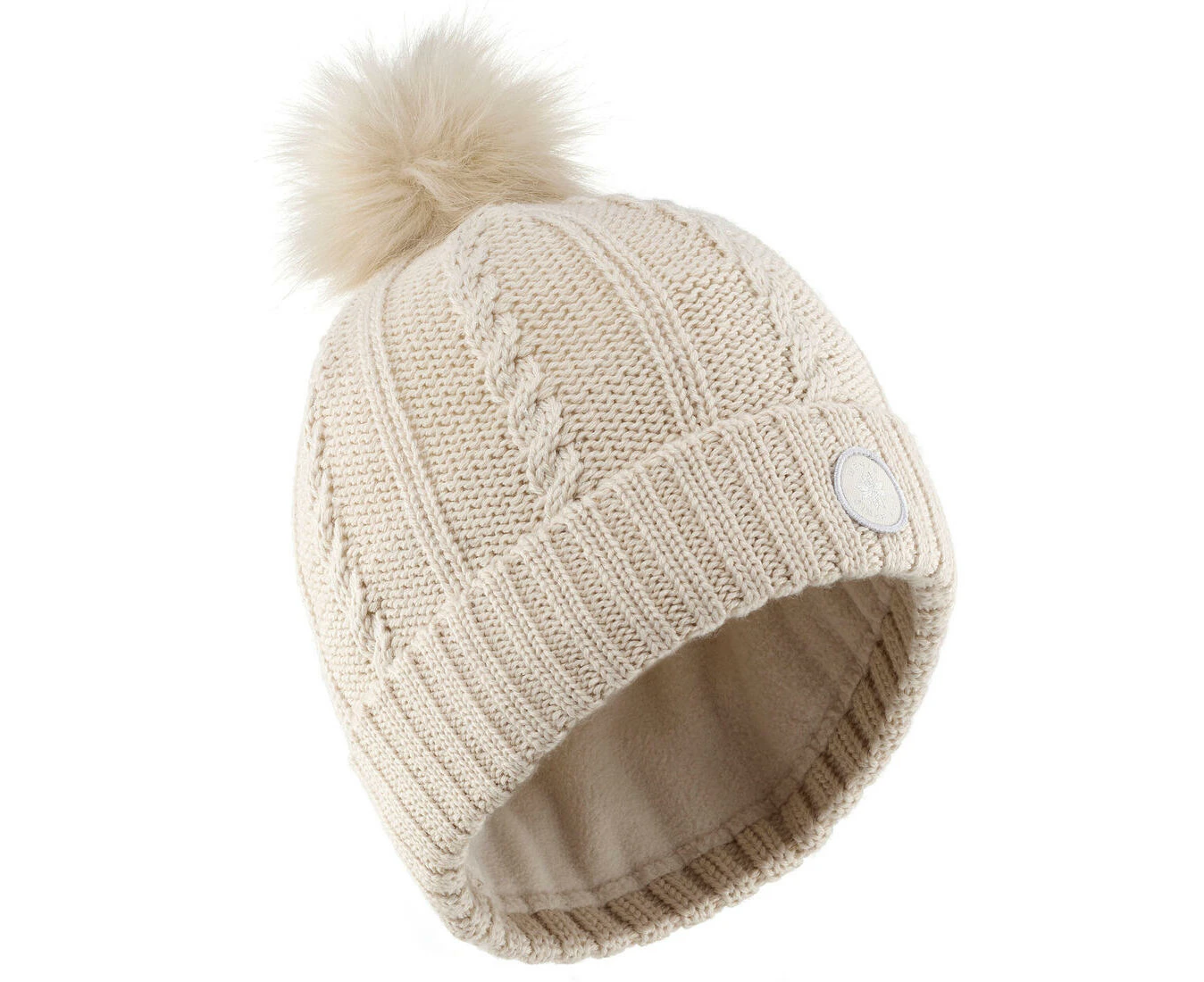 Cable-Knit Fur Wool Ski Beanie - Linen