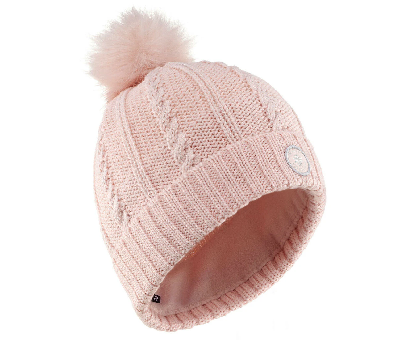 Cable-Knit Fur Wool Ski Beanie - Pink