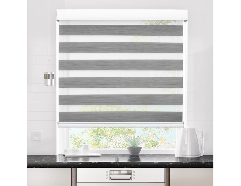 Marlow Blackout Zebra Roller Blind Curtains Double Window Sunshade 180x210 Grey