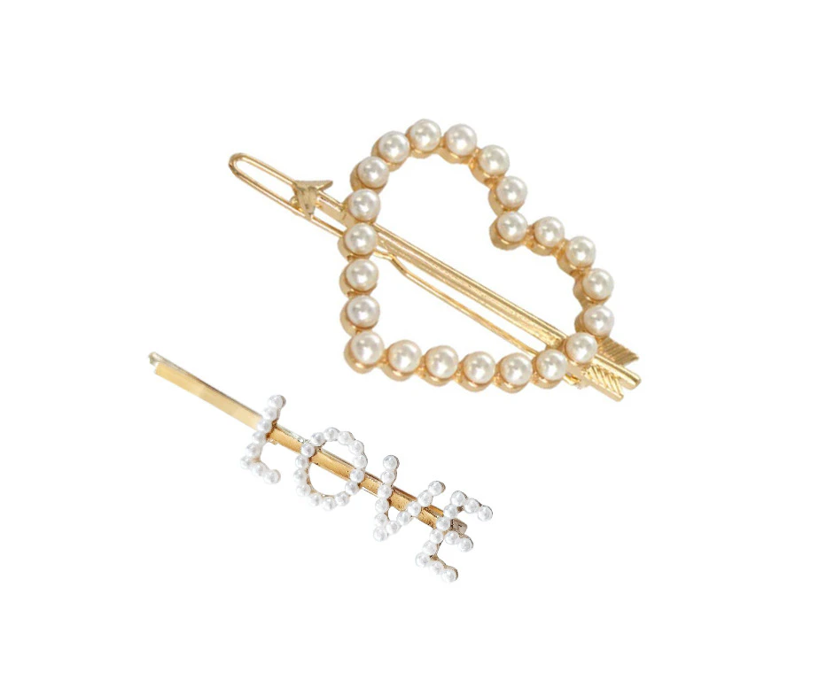 2pc Culturesse Lucia 6.5cm Love Pearly Hair Clip Set Womens Accessory White/Gold