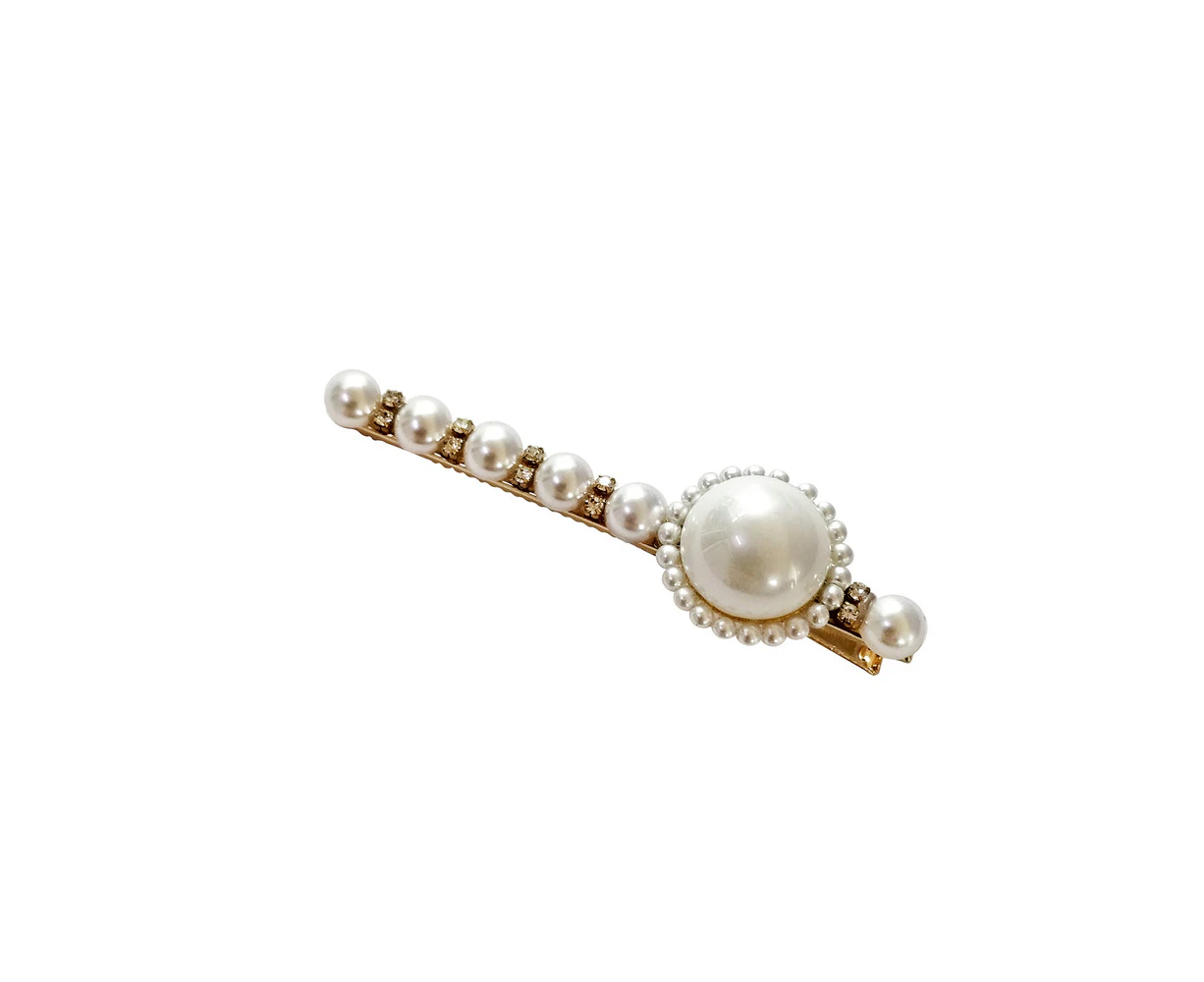 Culturesse Lux 8.5cm Vintage Pearly Barrette Clip Women's Accessory White/Gold