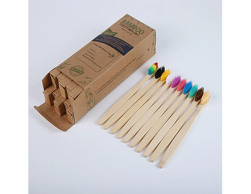 10 Pack Natural Bamboo Toothbrushes Eco-Friendly Organic Biodegradable Bamboo BPA Free Soft Bristles