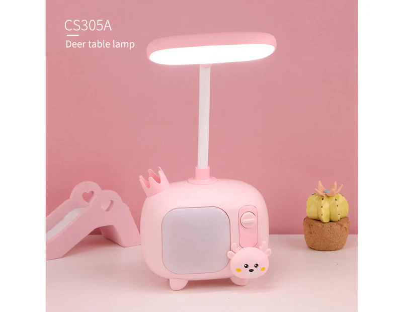 LED Table Lamp Cartoon Night Light USB Rechargeable Child Eye Protection Desk Lamp Portable Bedroom Reading Table Lamp deer pink