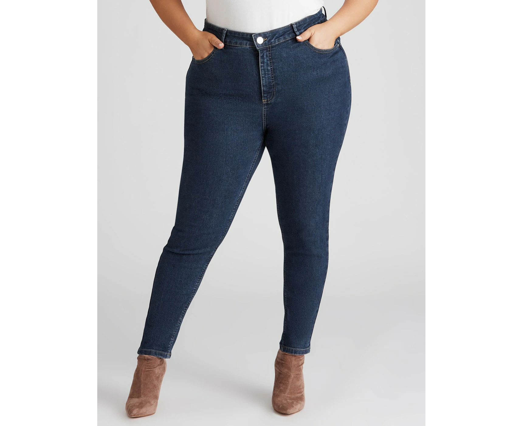 BeMe - Plus Size - Womens Jeans - Blue Skinny - Cotton Pants - Denim Work Wear - Winter - Mid Wash - Elastane - Fashion Trousers - Office Clothes