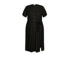 BeMe - Plus Size - Womens Dress -  Button Through Midi Dress - Black