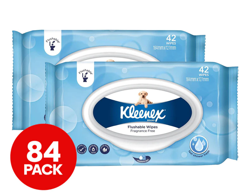 2 x Kleenex Flushable Wipes Fragrance Free 42pk