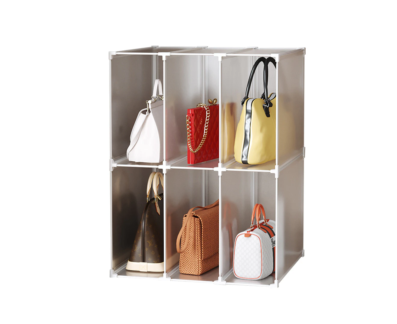 SOGA 3 Tier Multifunctional PP Plastic Bag Box Portable Cubby DIY Storage Shelves Handbag Organiser