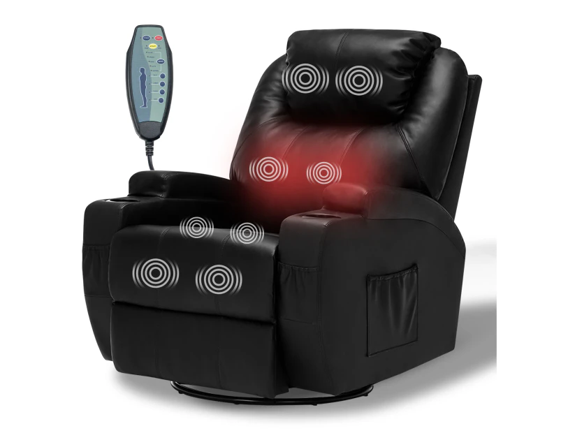 Advwin Recliner Chair Electric Massage Chair PU Leather 8 Point Heating Armchair Black