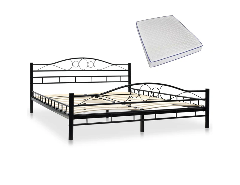 vidaXL Bed with Memory Foam Mattress Black Metal 153x203 cm Queen Size