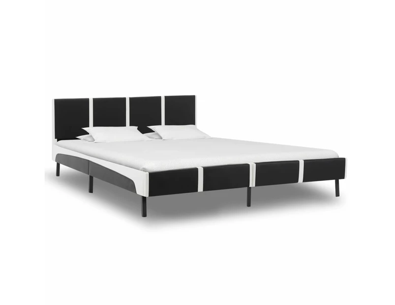 vidaXL Bed Frame Black and White Faux Leather 153x203 cm Queen Size