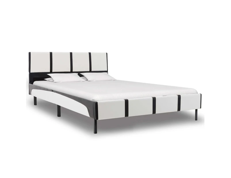 vidaXL Bed Frame White and Black Faux Leather 106x203 cm King Single Size