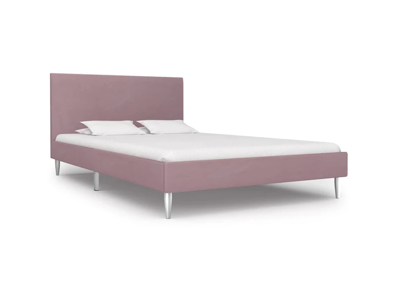 vidaXL Bed Frame Pink Fabric 137x187 cm Double Size