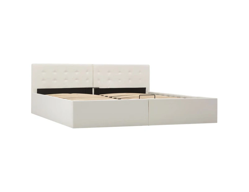 vidaXL Hydraulic Storage Bed Frame White Faux Leather 183x203 cm
