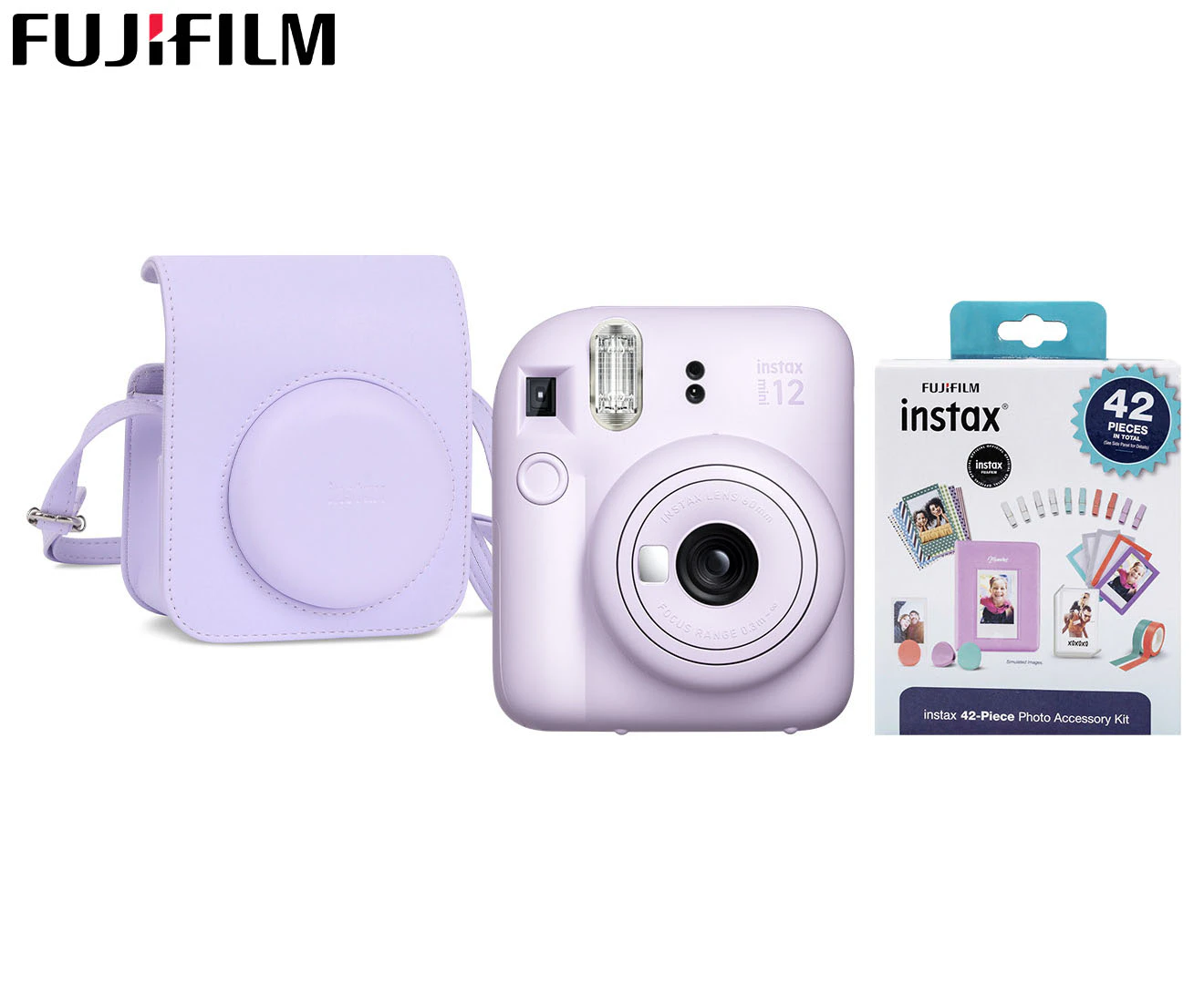 Fujifilm Instax Mini 12 Instant Camera, Case & Accessory Kit - Lilac Purple