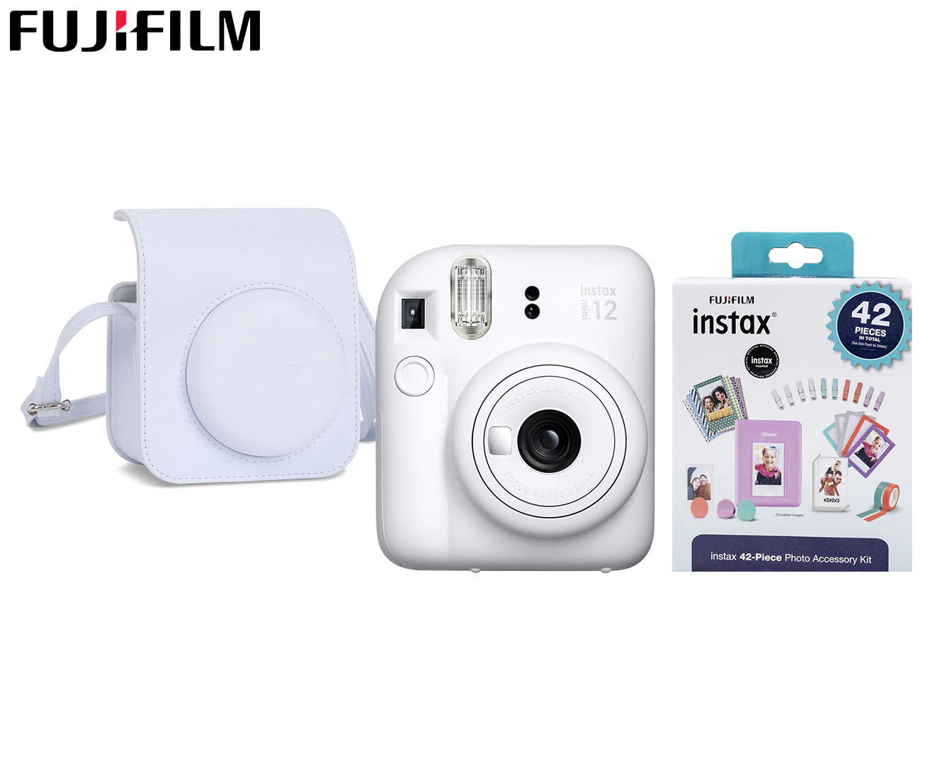 Fujifilm Instax Mini 12 Instant Camera, Case & Accessory Kit - Clay White