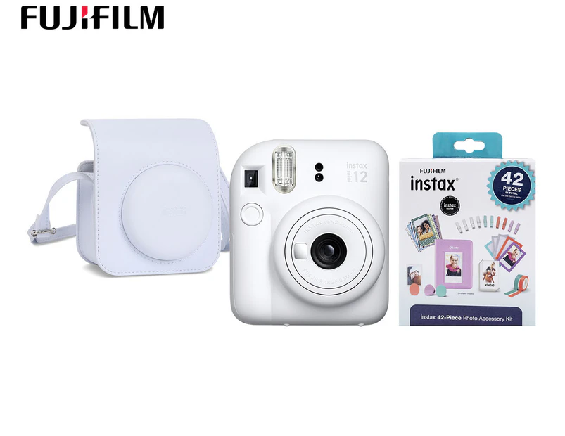 Fujifilm Instax Mini 12 Instant Camera, Case & Accessory Kit - Clay White