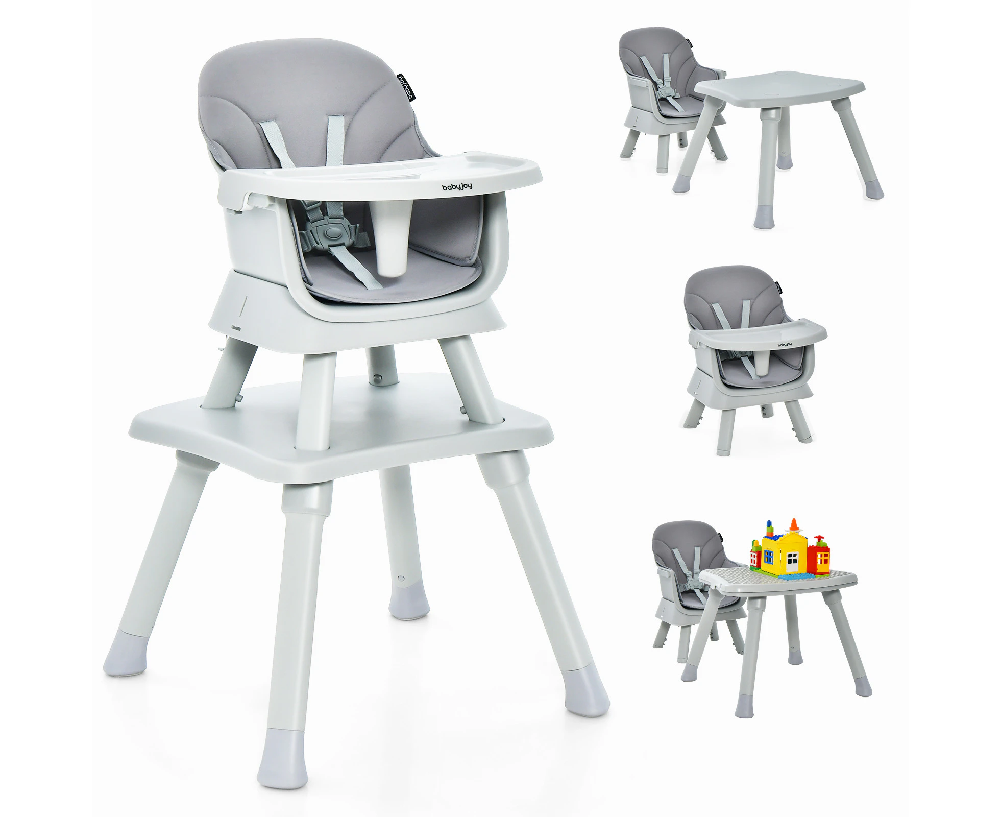 Gaintex 8 in 1 Baby High Chair Foldable Infant Booster Seat Building Block Table w/Removable Tray & Safety Harness