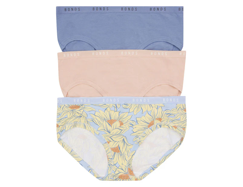 Bonds Women's Cottontails Midi Briefs 3-Pack - Sun Floral/Base Blush/Clean Slate