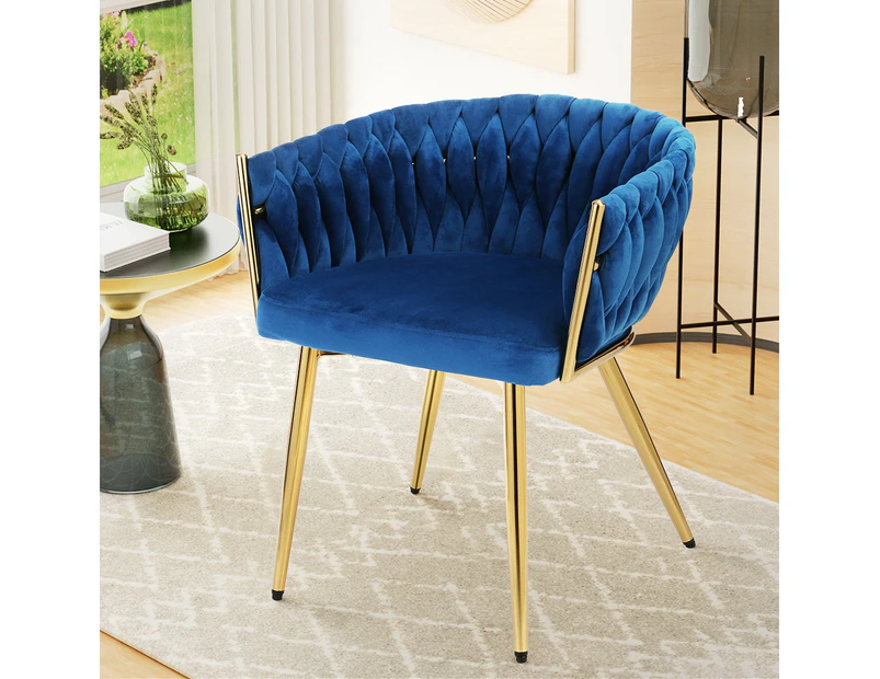 Artiss Dining Chair Velvet Weaving Armchair Blue