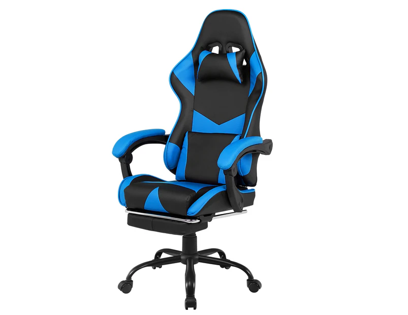 Advwin Gaming Chair 135° Tilt Recliner with Footrest Ergonomic Office Chair Blue/Black