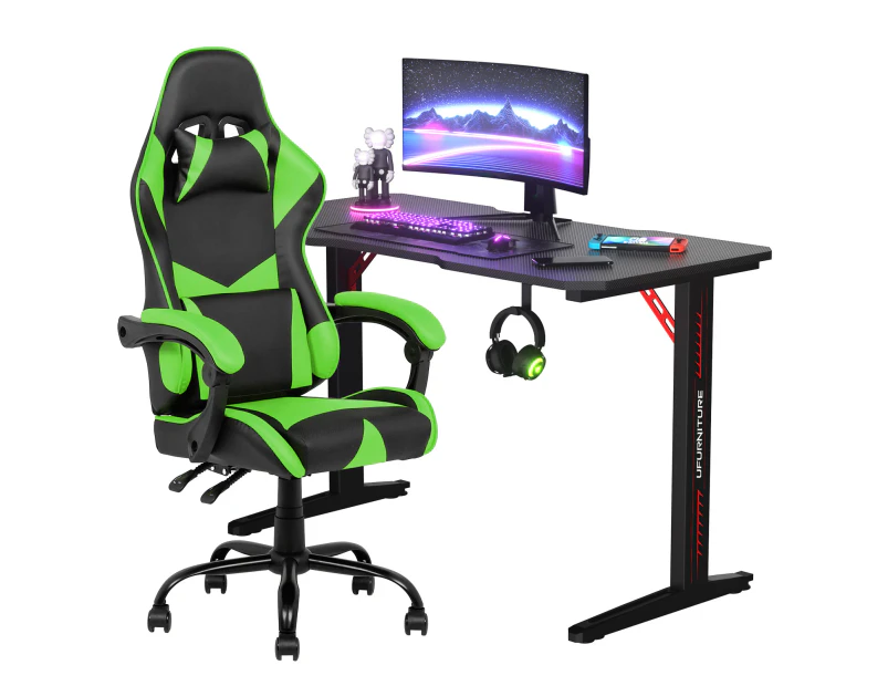 Gaming Desk 120cm & Gaming Chair with Headrest Tilt 135° Green