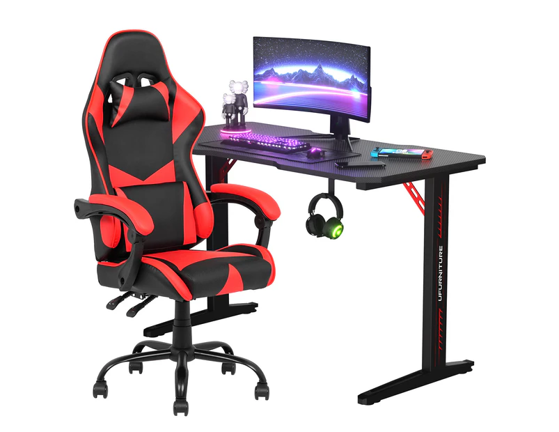 Gaming Desk 120cm & Gaming Chair with Headrest Tilt 135° Red