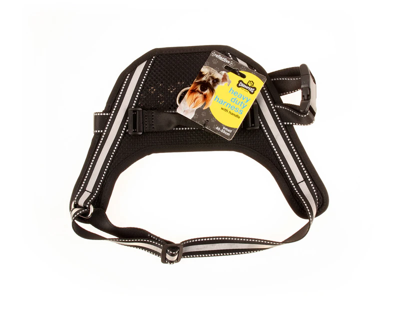 Chompers Small Heavy Duty Reflective Dog Harness w/ Handle - Black