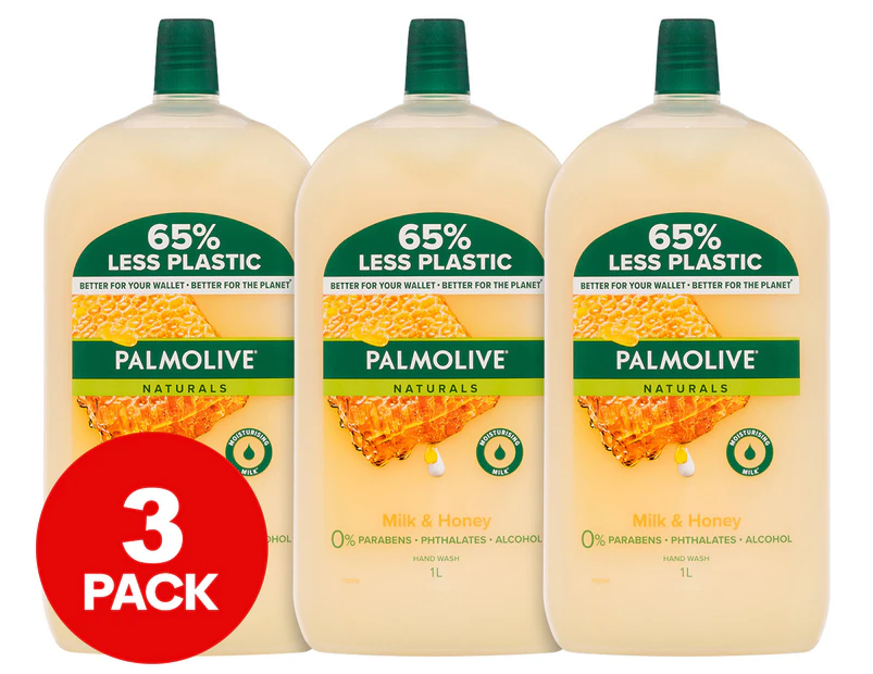 3 x Palmolive Naturals Hand Wash Refill Milk & Honey 1L