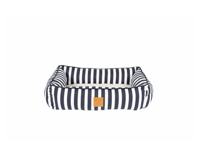 Mog & Bone Bolster Dog Bed Navy Hampton Stripe Print Small