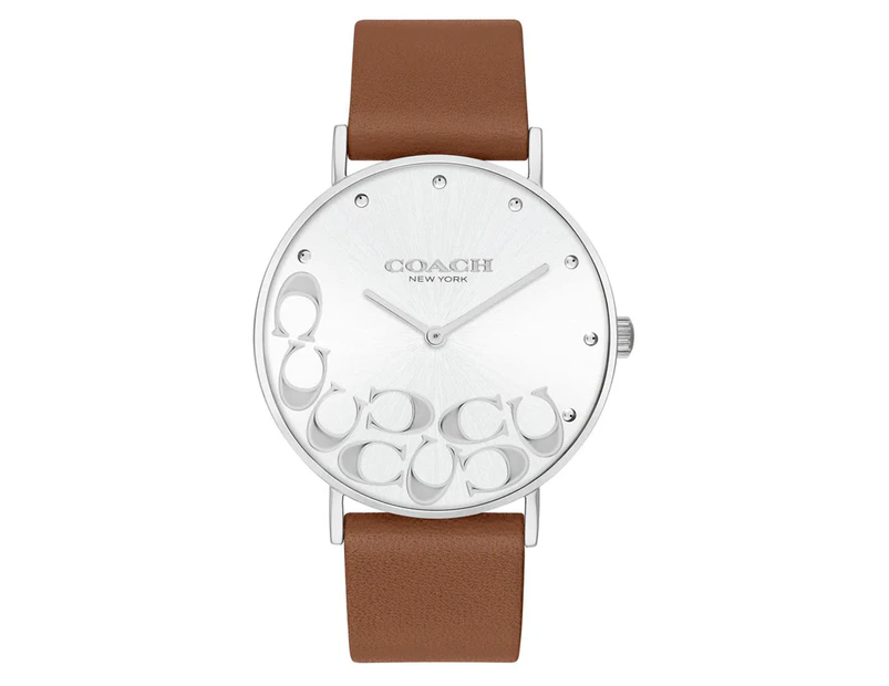 Coach Women's 36mm Perry Leather Watch - Brown/Silver White