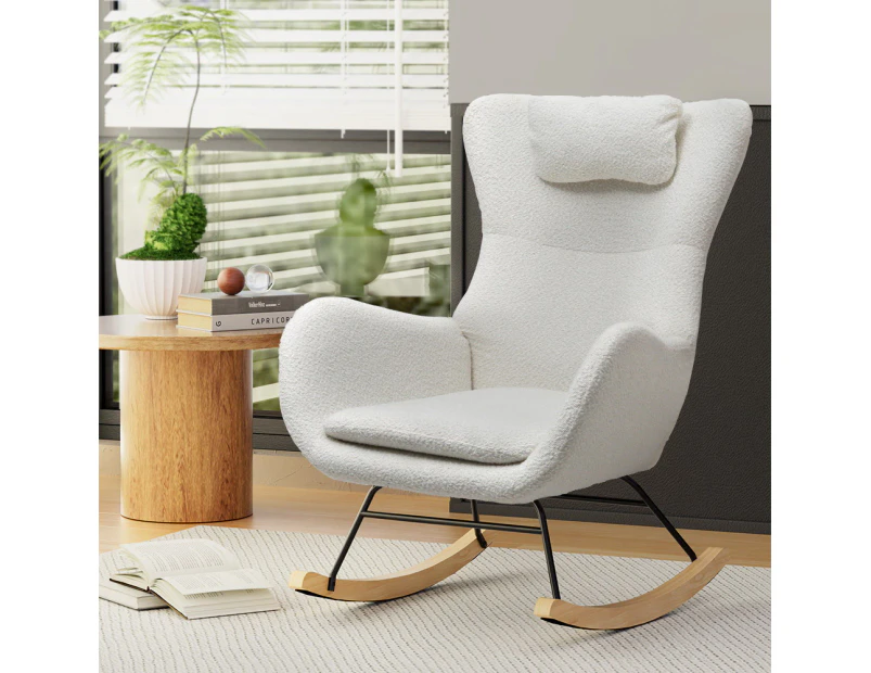 Artiss Rocking Chair Armchair Pillow Boucle White