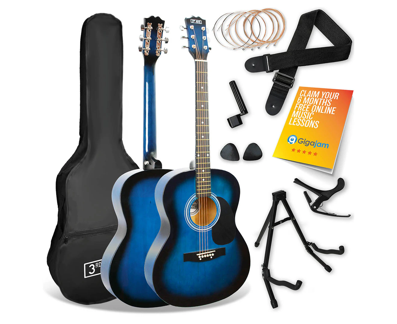 3rd Avenue Acoustic Guitar Premium Pack - Blue Burst