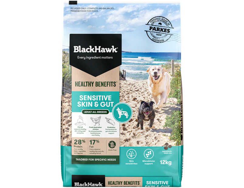 Black Hawk Healthy Benefits Sensitive Skin & Gut Dry Adult Dog Food 12kg