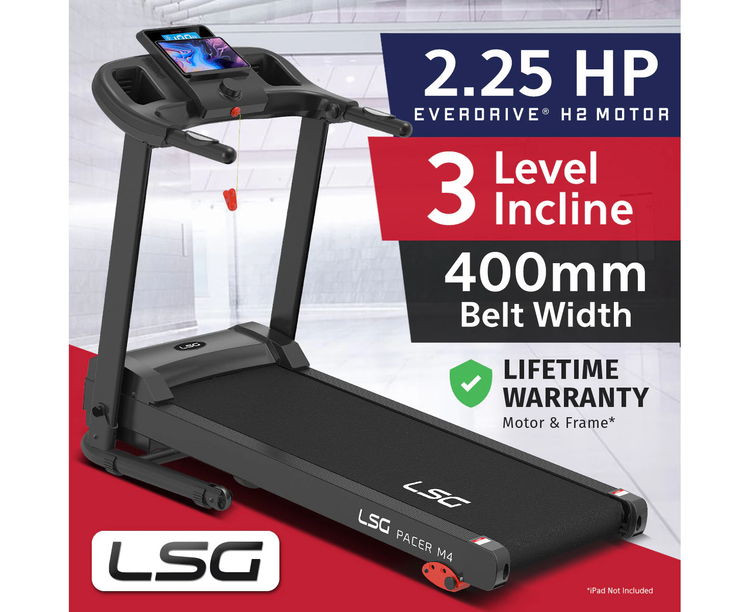 LSG Fitness PACER M4 Treadmill Run Walk Cardio Home Gym Treadmills Foldable 12km/h Speed