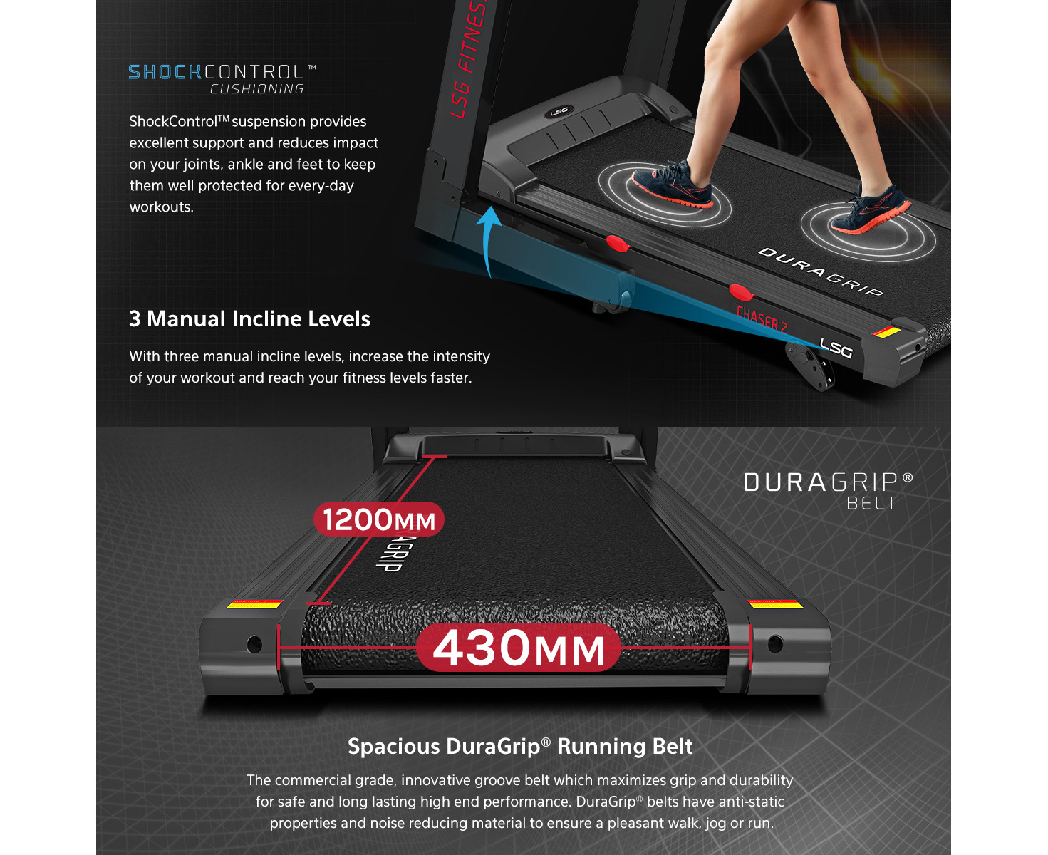 LSG CHASER 2 Treadmill 14km/h 430mm Belt Width Foldable Running