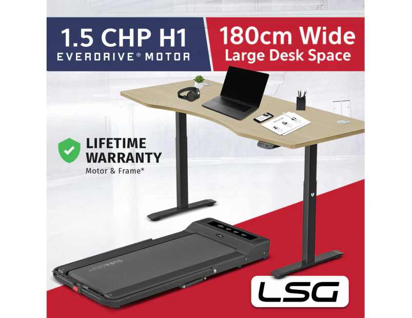 LSG NIMBUS Walking Pad Treadmill 10km/h 400mm Belt Width Foldable Frame + ErgoDesk Automatic Oak Standing Desk 1800mm