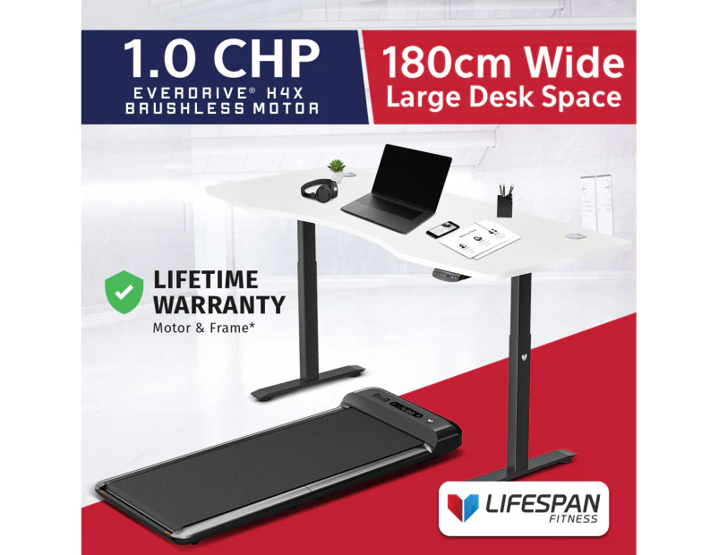 Lifespan Fitness Walkingpad M2 Treadmill with Dual Motor Automatic Standing Desk 180cm in White/Black Run Walk Cardio Home Gym Treadmills