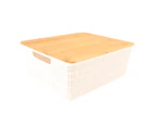 Home Expression 35x30cm Plastic Storage Basket w/ Bamboo Lid Organiser White