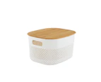 Home Expression 27x22cm Oval Plastic Basket w/ Bamboo Lid Home Organiser White