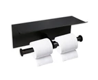 Double Layer Toilet Paper Holder With Hand Rack - Double Roll Paper Dispenser,Black