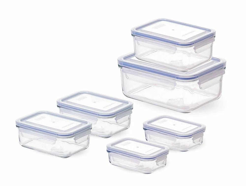 Tempered Glass Rectangular Food Container Set, 6 Piece