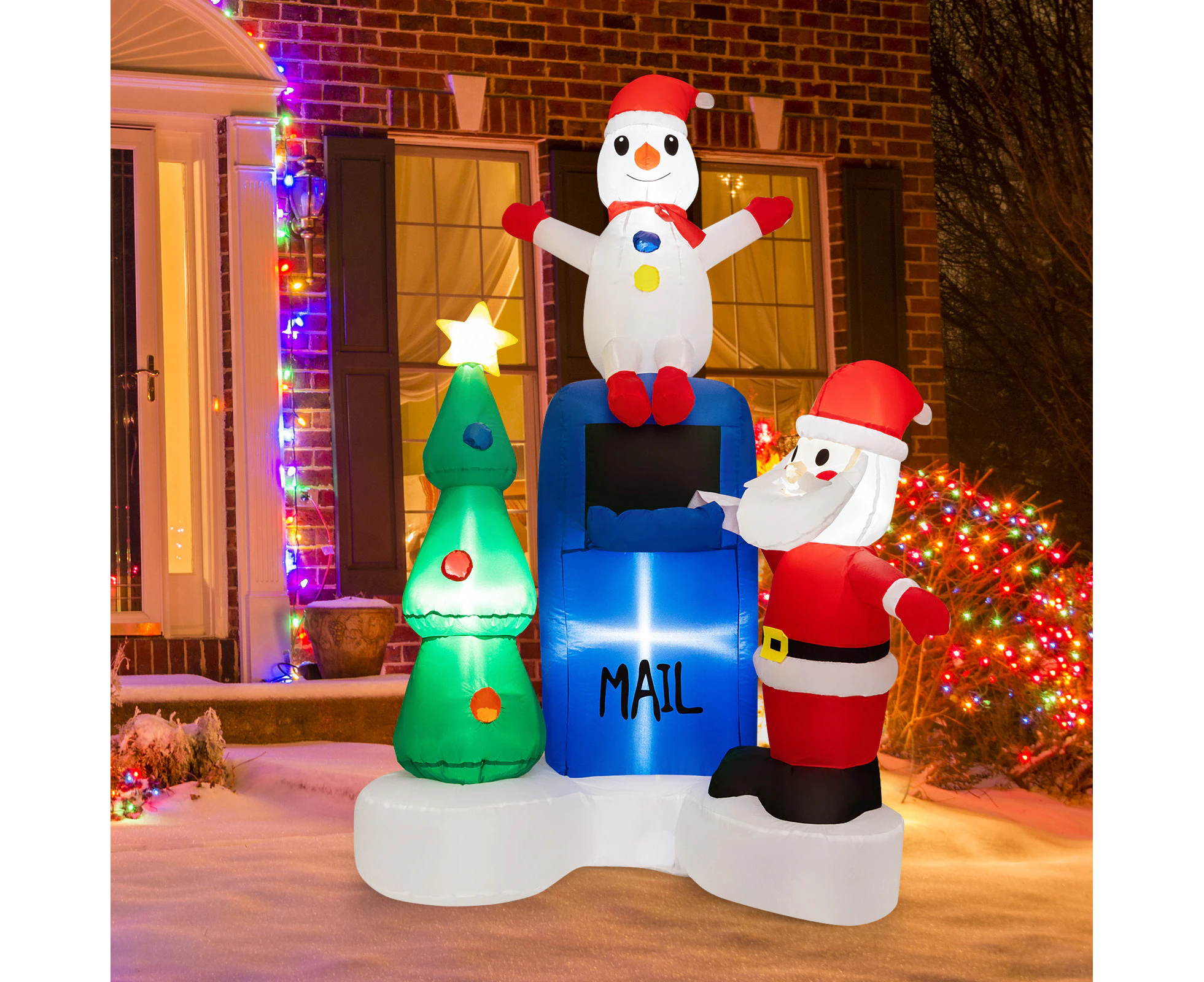 Costway 1.85M Christmas Inflatables Mailbox Lighted Santa Claus Xmas Tree Snowman Decor Indoor & Outdoor