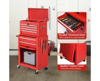 Costway 6-Drawer Tool Cabinet Workshop Storage Chest Garage Organizer w/Lockable Tool Box & Removable Hooks Red