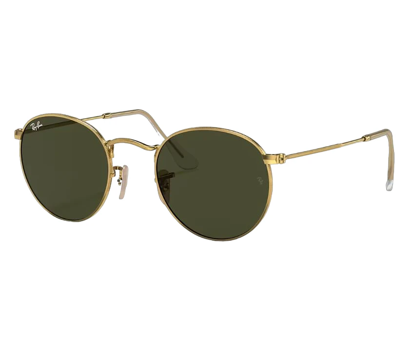 Men Unisex Ray Ban Sunglasses Rb3447 Round Metal Polished Gold/ Green Sunnies - Xs