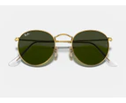 Men Unisex Ray Ban Sunglasses Rb3447 Round Metal Polished Gold/ Green Sunnies - Xs