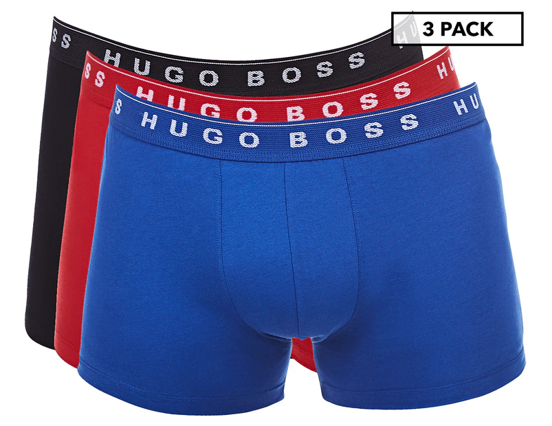 Hugo Boss Men's Pure Cotton Boxer/Trunk 3-Pack - Red/Blue/Black
