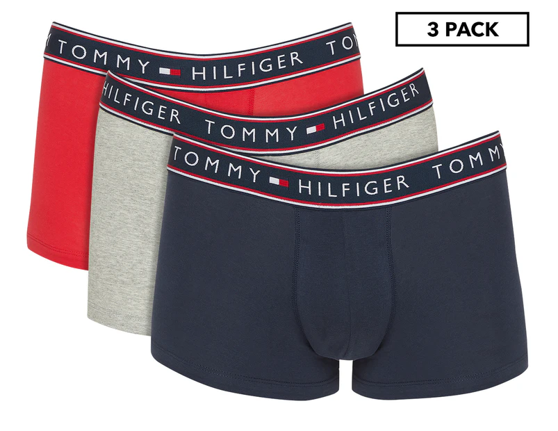 Tommy Hilfiger Men's Cotton Stretch Trunks 3-Pack - Mahogany/Grey/Navy ...