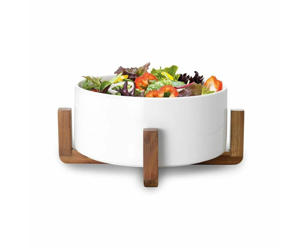 Ambrosia Zest Porcelain & Acacia Wood Salad Bowl 22.7X22.7X10.2cm