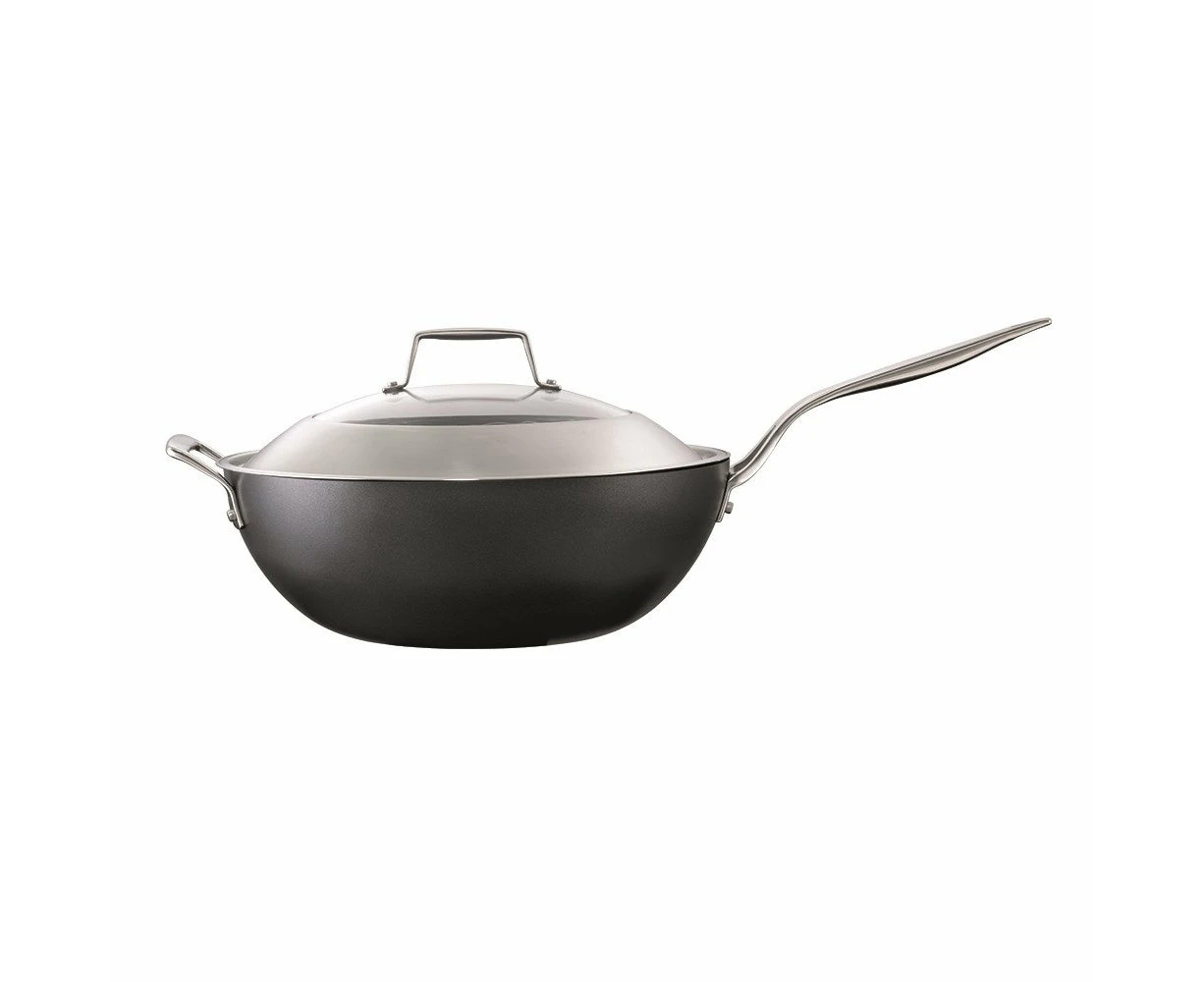 Cuisine::pro Diamond 9 Hard Anodised Aluminium Non-Stick Wok with Lid 32cm