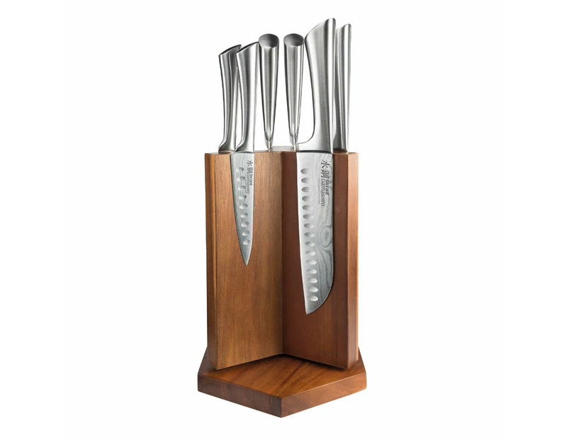 DAMASHIRO 7-Piece Stainless Steel Knife Set with Kin Knife Block